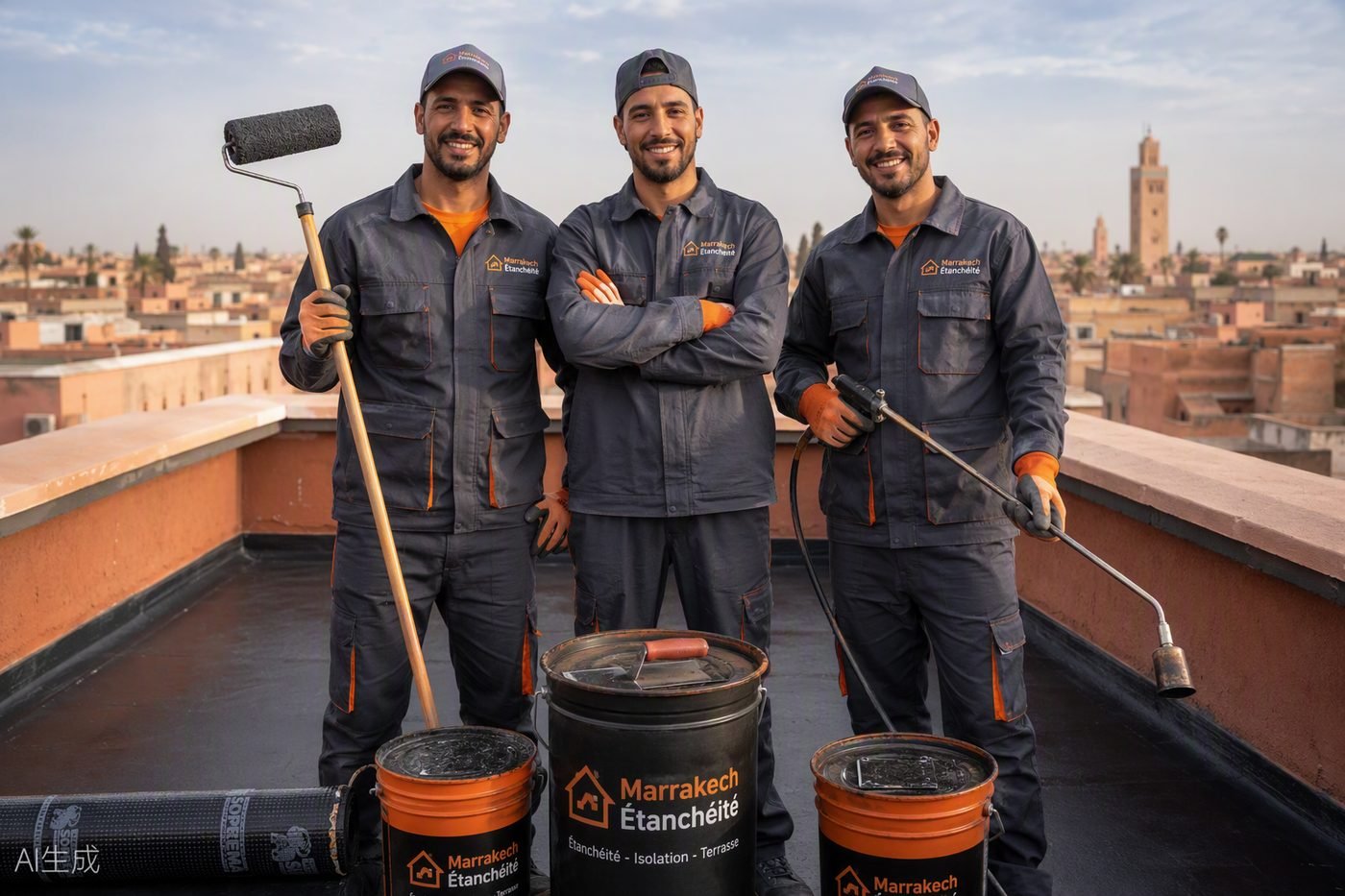 Notre équipe sur une terrasse rénovée à Marrakech