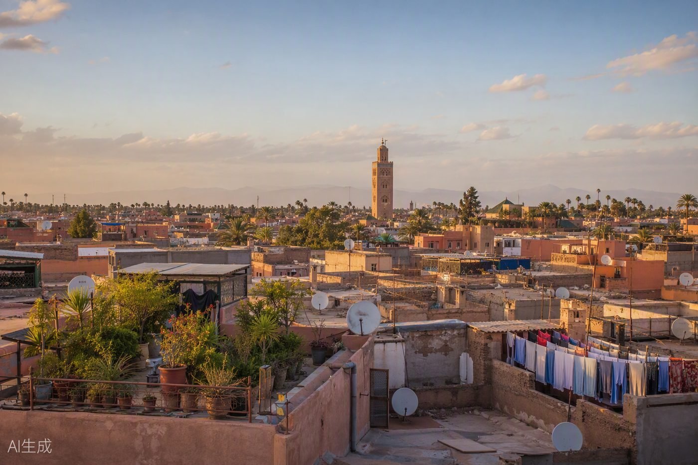 Toits plats de la Médina de Marrakech vus depuis une terrasse — notre terrain de travail quotidien